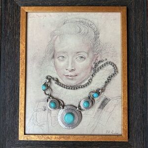 Vintage Faux Turquoise Silver Tone Bohemian Cowgirl Statement Necklace